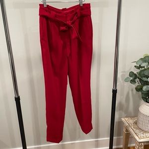 NWOT Express High Waisted Paperbag Ankle Pant with sash Color Red Size 6R